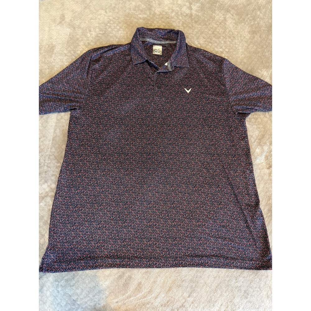 Callaway Opti-Dri Mens XL Golf Polo Shirt Navy Blue‎ Coral Pattern Performance